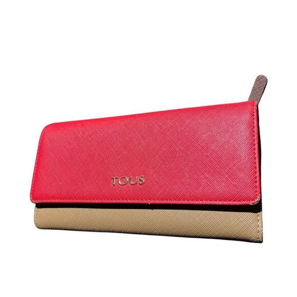 Tous Wallet Bag Red Brown 7" Coin Purse Trifold Zip - Picture 3 of 9